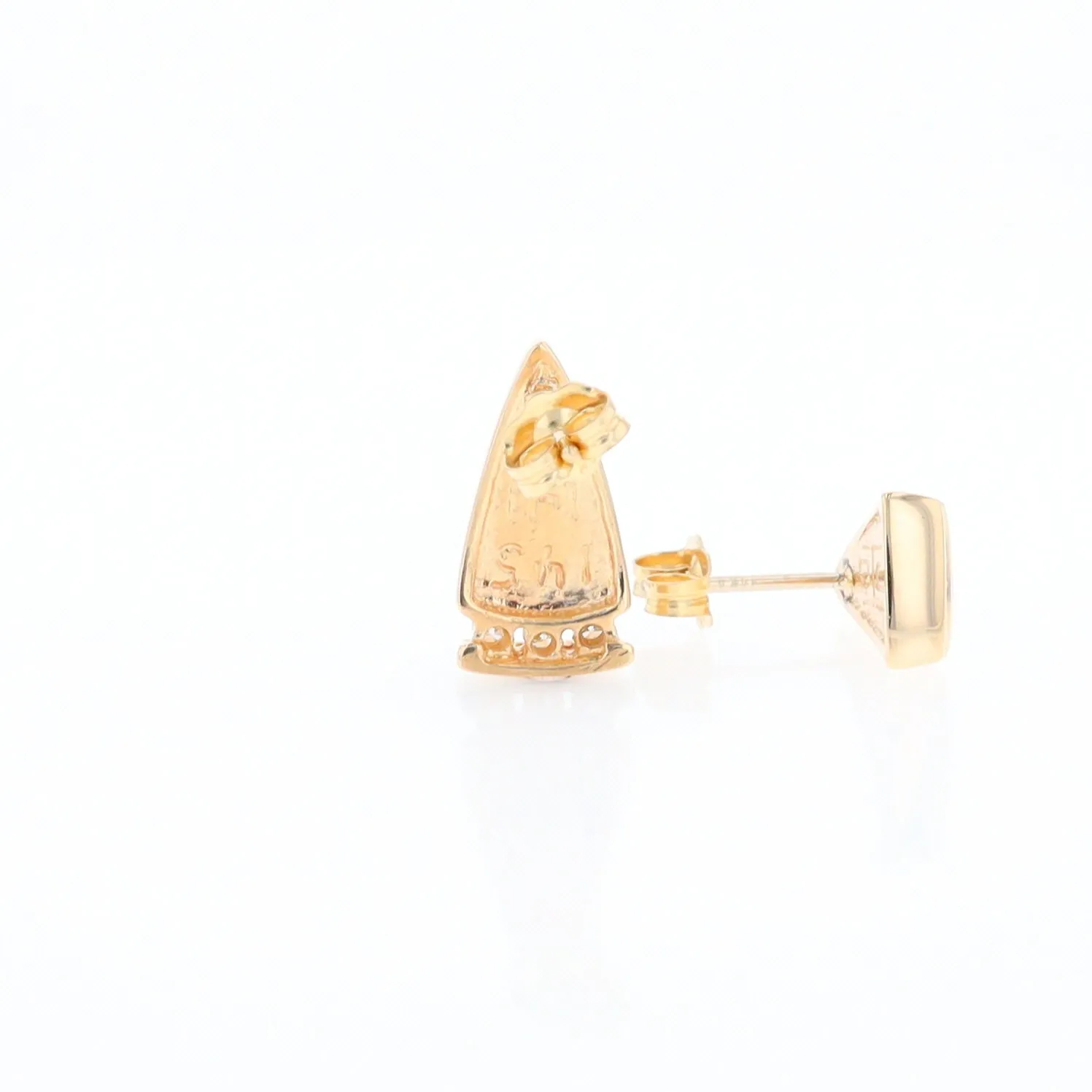 G1 Gold Quartz Earrings Triangle Shape Inlaid Design with .12ctw Diamonds