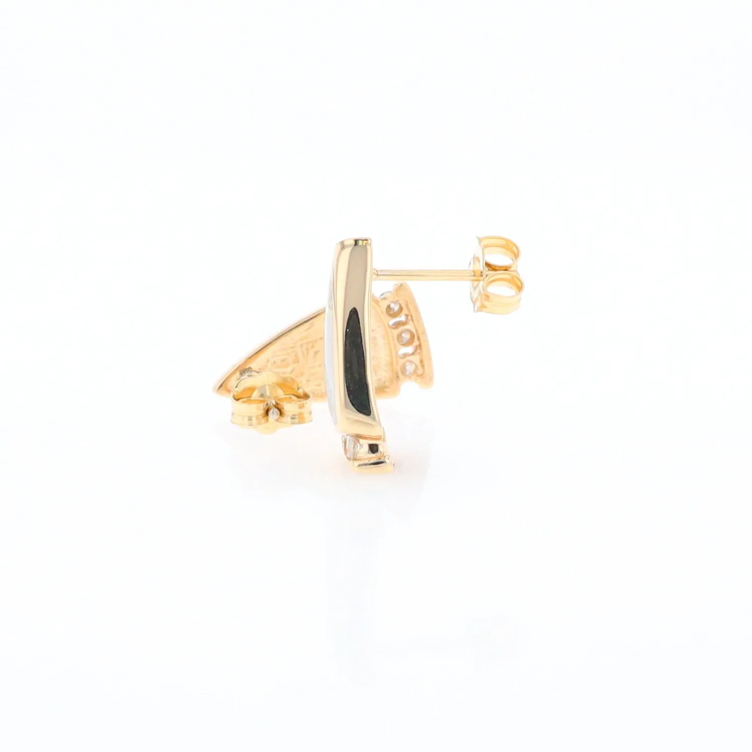 G1 Gold Quartz Earrings Triangle Shape Inlaid Design with .12ctw Diamonds