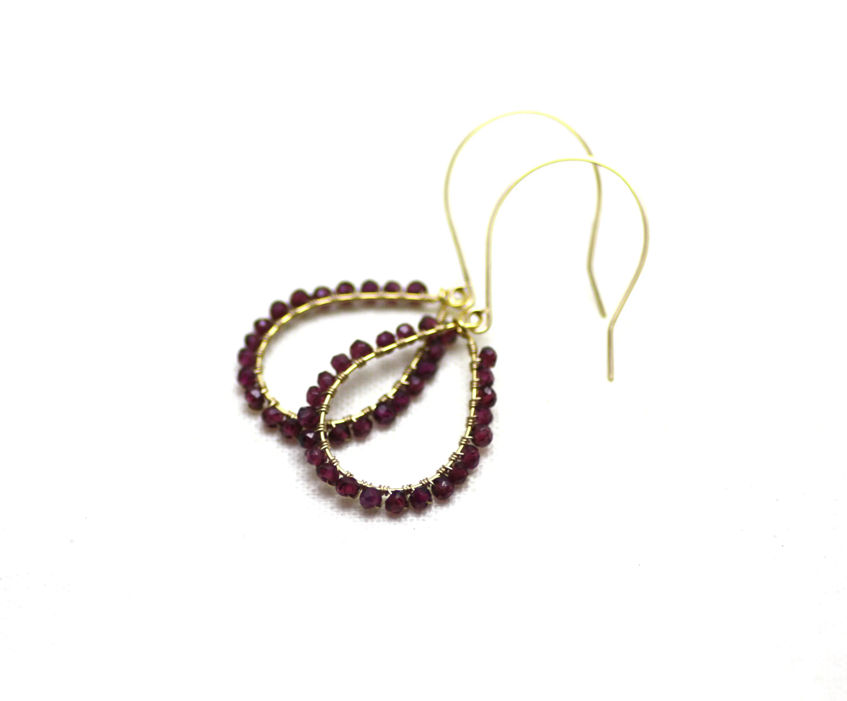 Garnet Wire Wrapped Teardrop Earrings