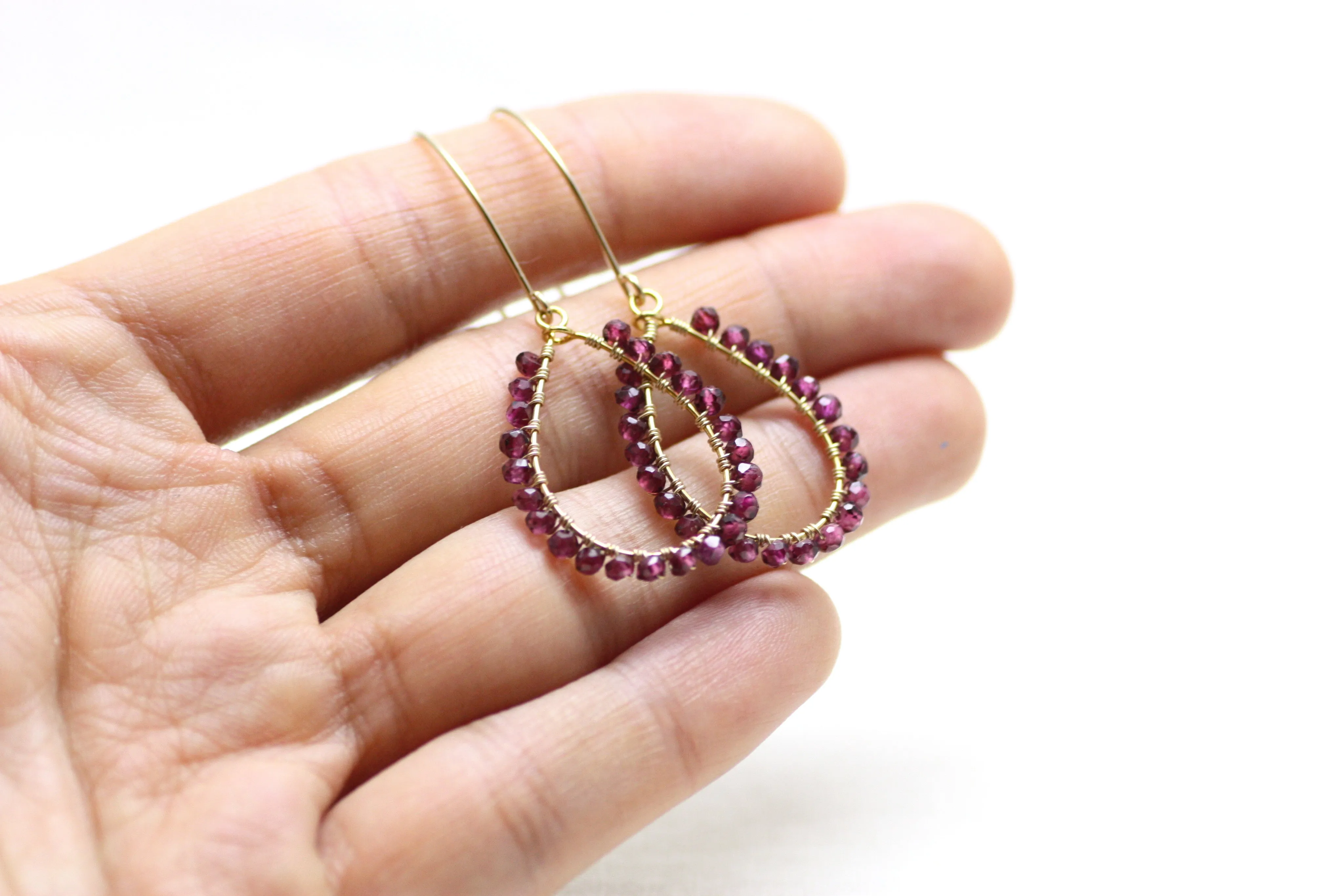 Garnet Wire Wrapped Teardrop Earrings