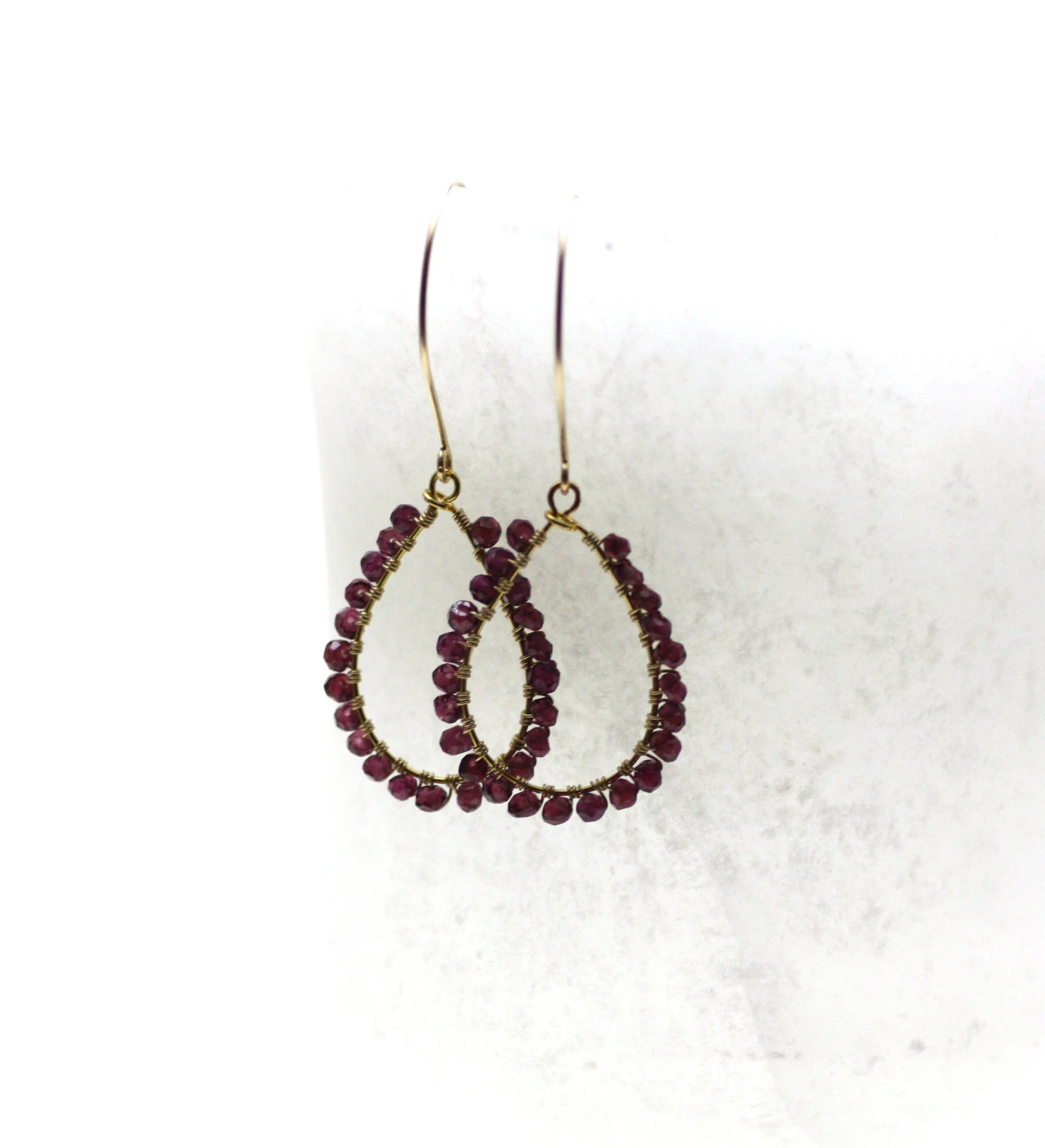 Garnet Wire Wrapped Teardrop Earrings