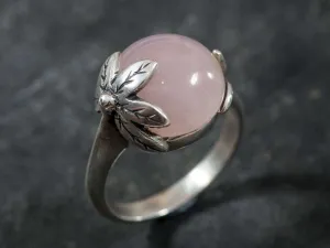 Genuine Rose Quartz Ring - Pink Ball Ring - Vintage Statement Ring