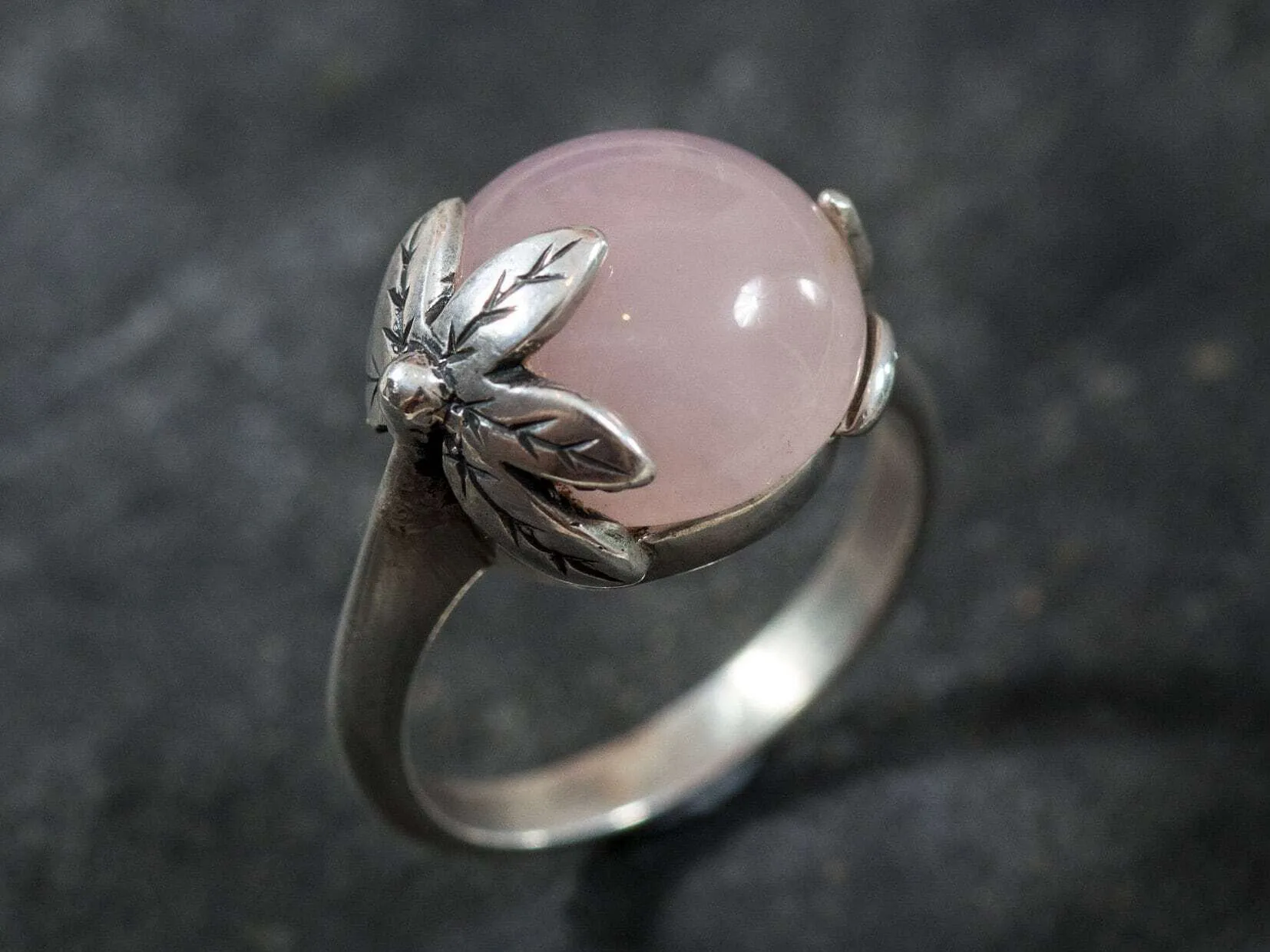 Genuine Rose Quartz Ring - Pink Ball Ring - Vintage Statement Ring