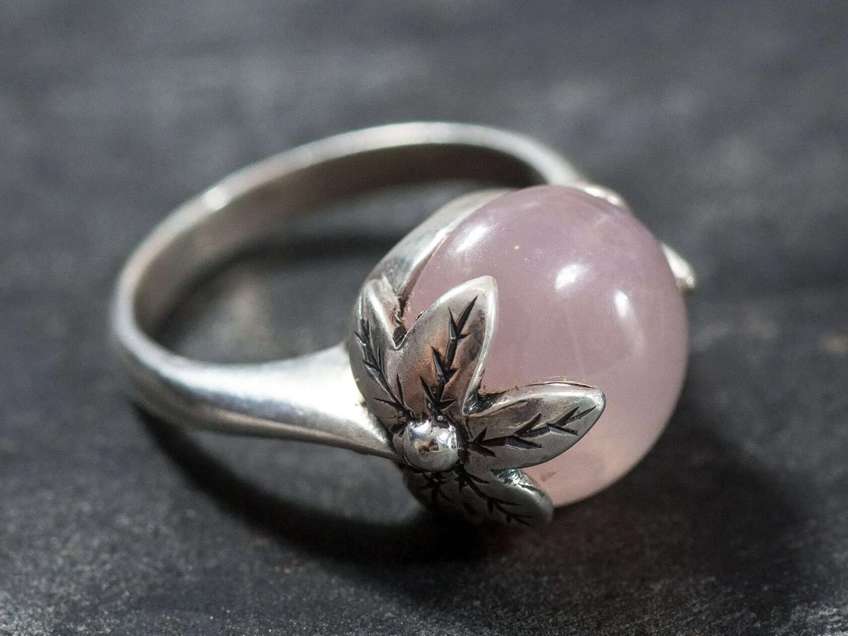Genuine Rose Quartz Ring - Pink Ball Ring - Vintage Statement Ring