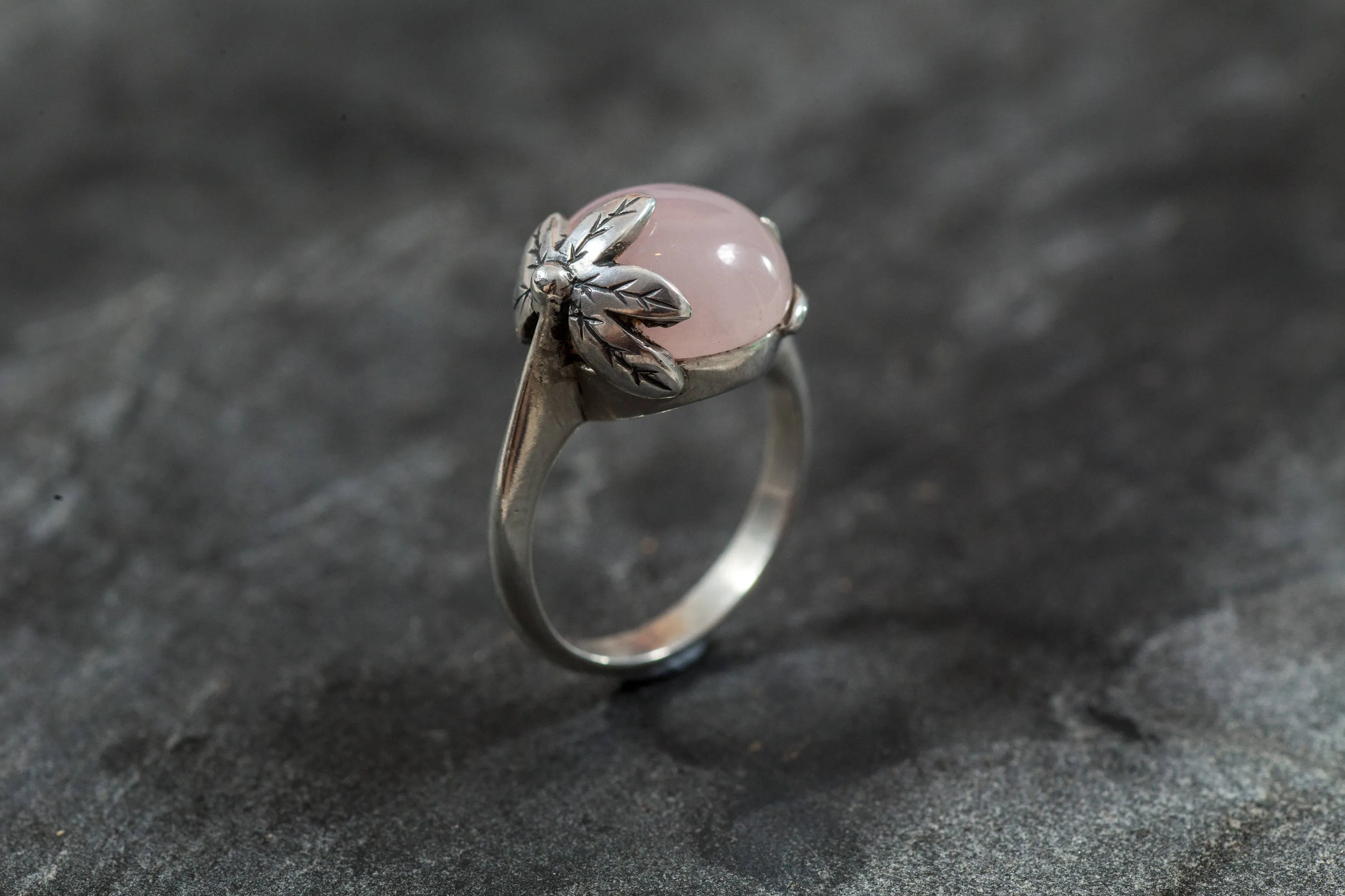 Genuine Rose Quartz Ring - Pink Ball Ring - Vintage Statement Ring