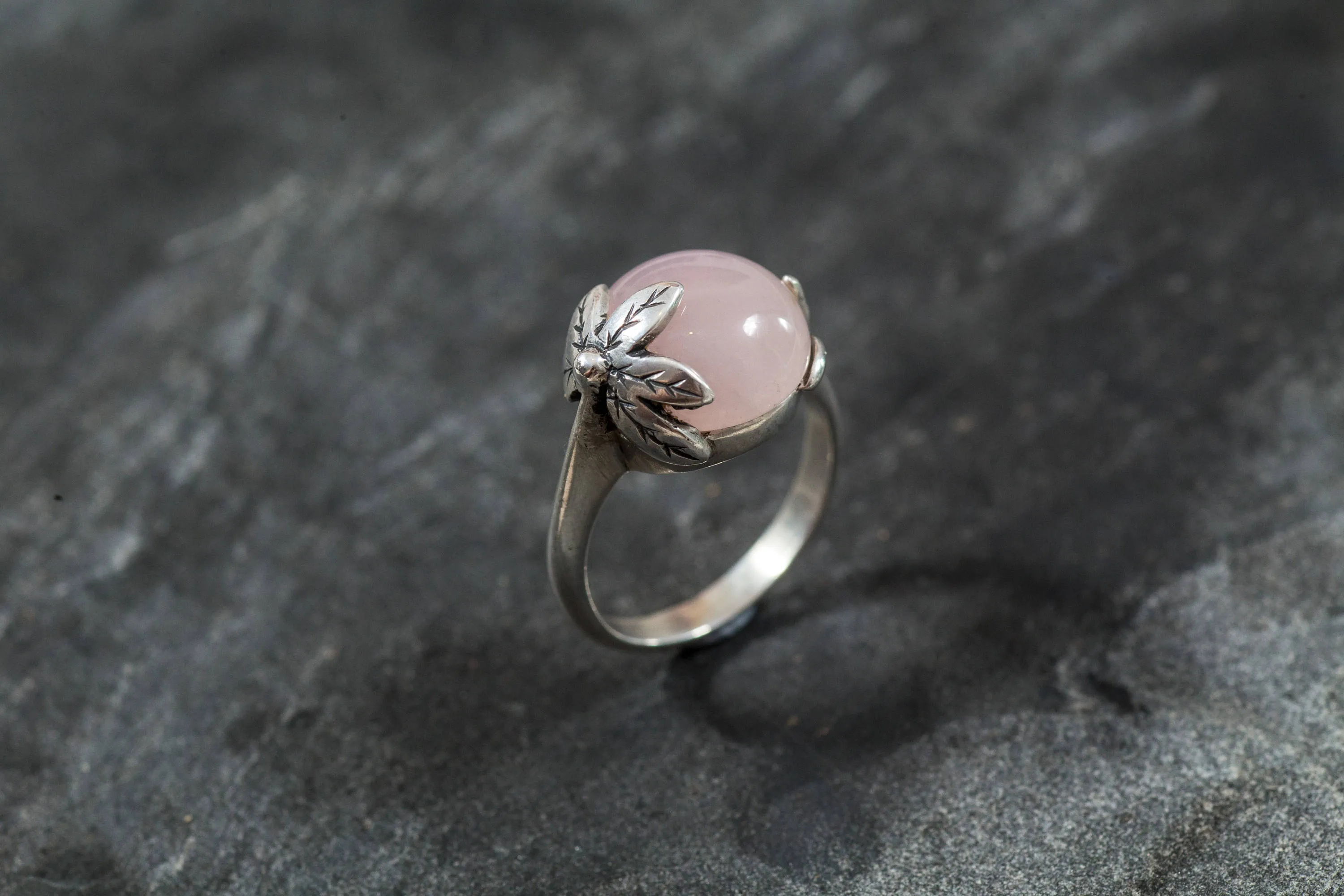 Genuine Rose Quartz Ring - Pink Ball Ring - Vintage Statement Ring