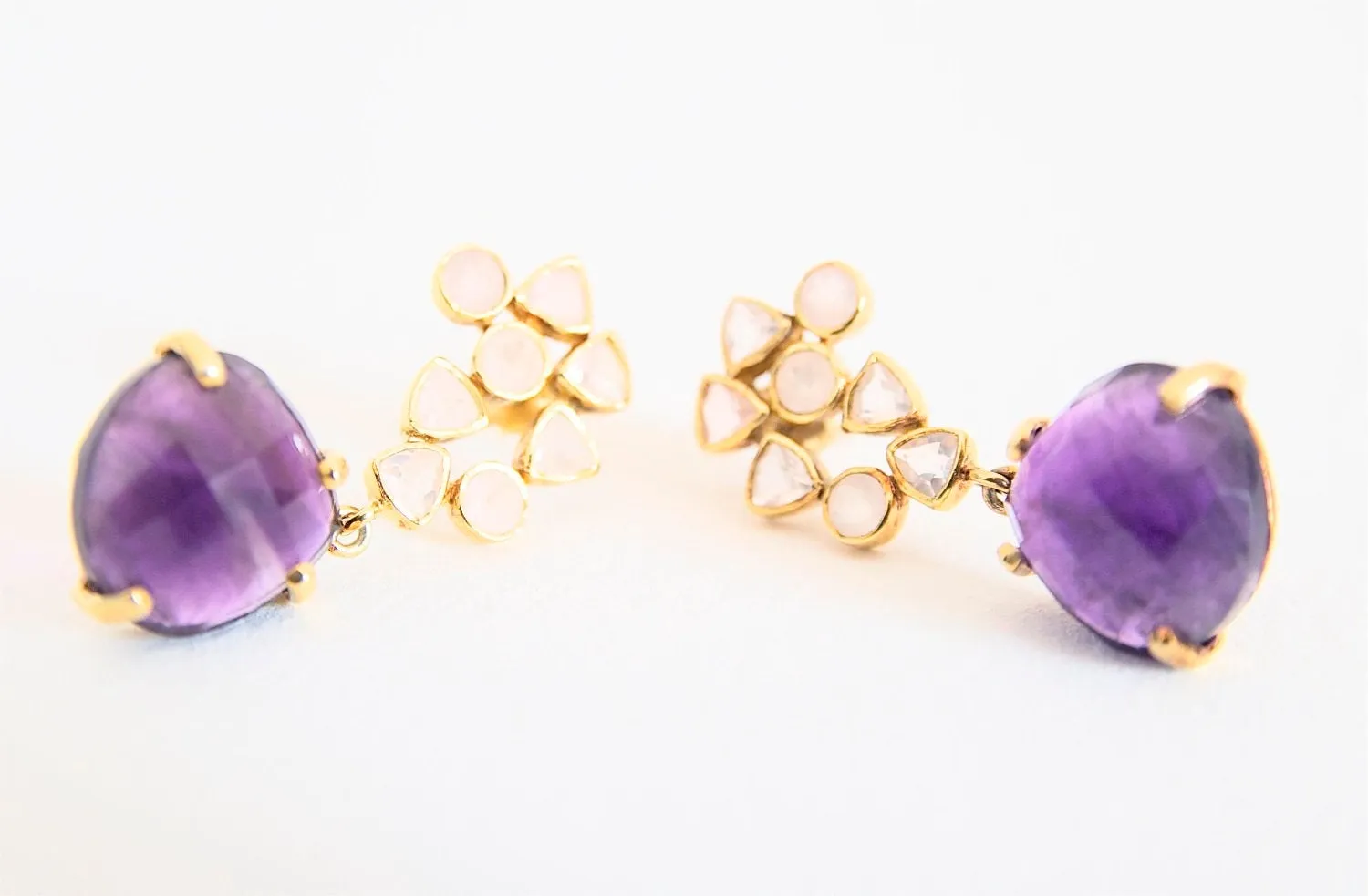 Gold Amethyst Earrings, 18k Gold Plated Silver Drop Amethyst Earrings