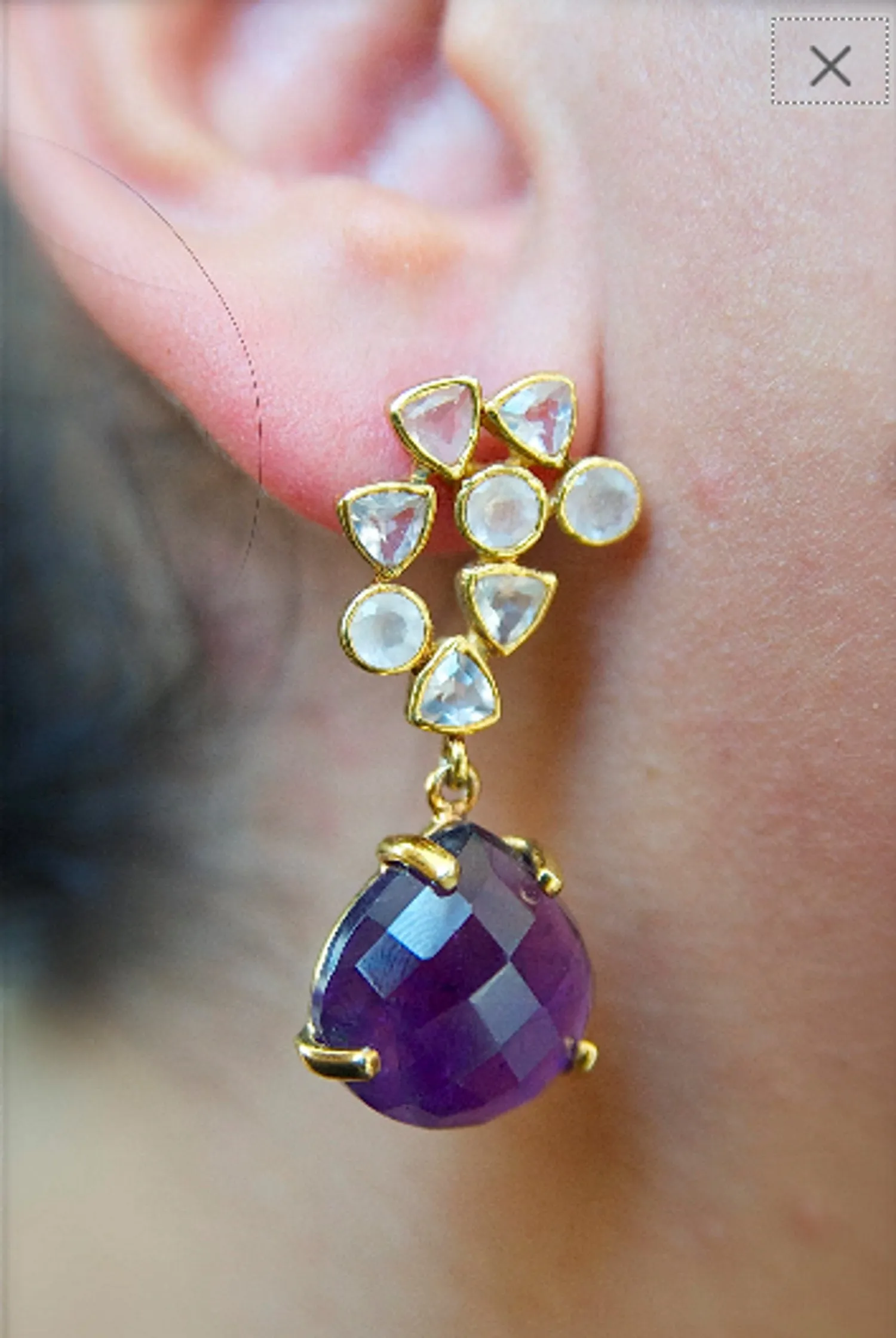 Gold Amethyst Earrings, 18k Gold Plated Silver Drop Amethyst Earrings