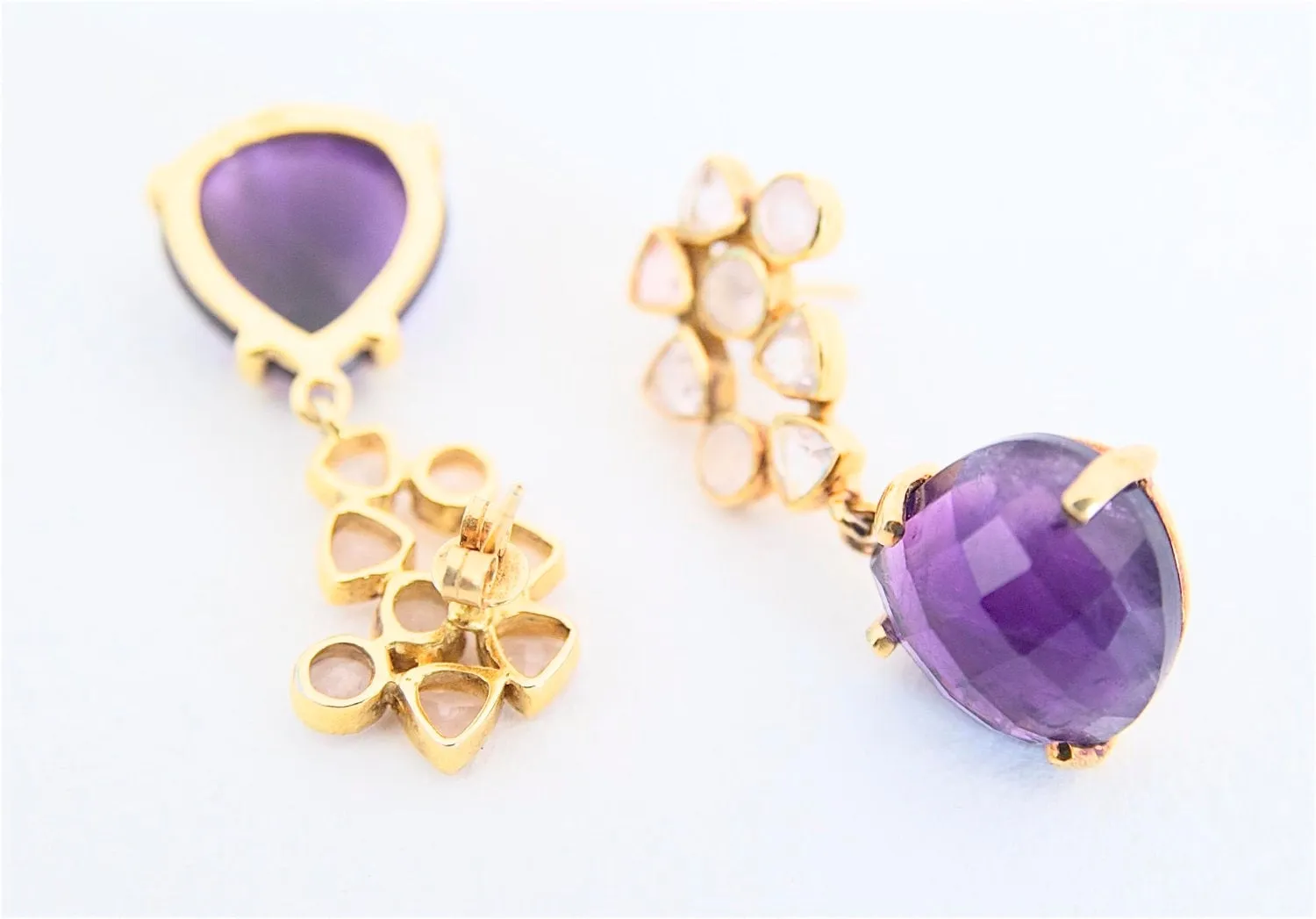 Gold Amethyst Earrings, 18k Gold Plated Silver Drop Amethyst Earrings