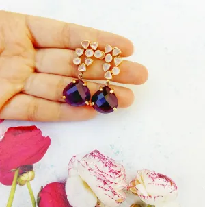Gold Amethyst Earrings, 18k Gold Plated Silver Drop Amethyst Earrings