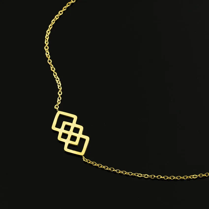 Gold And Silver Stainless Steel Web Geometric Square Bracelet