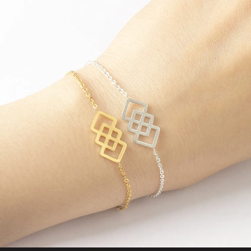 Gold And Silver Stainless Steel Web Geometric Square Bracelet