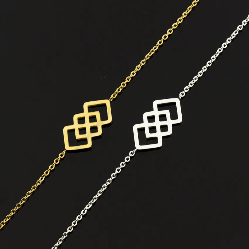 Gold And Silver Stainless Steel Web Geometric Square Bracelet