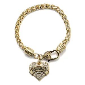Gold Aquarius Zodiac Pave Heart Charm Braided Bracelet