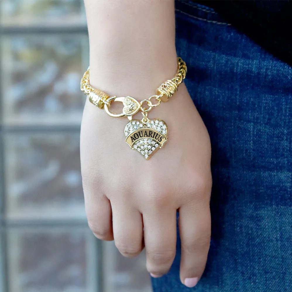 Gold Aquarius Zodiac Pave Heart Charm Braided Bracelet