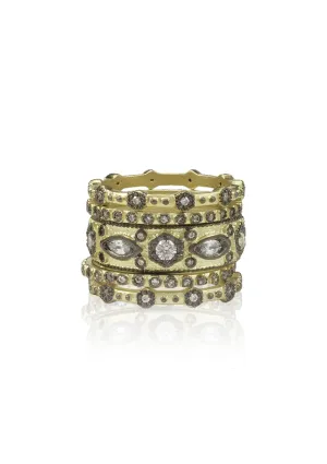Gold Black Stackable Rings Round Diamond
