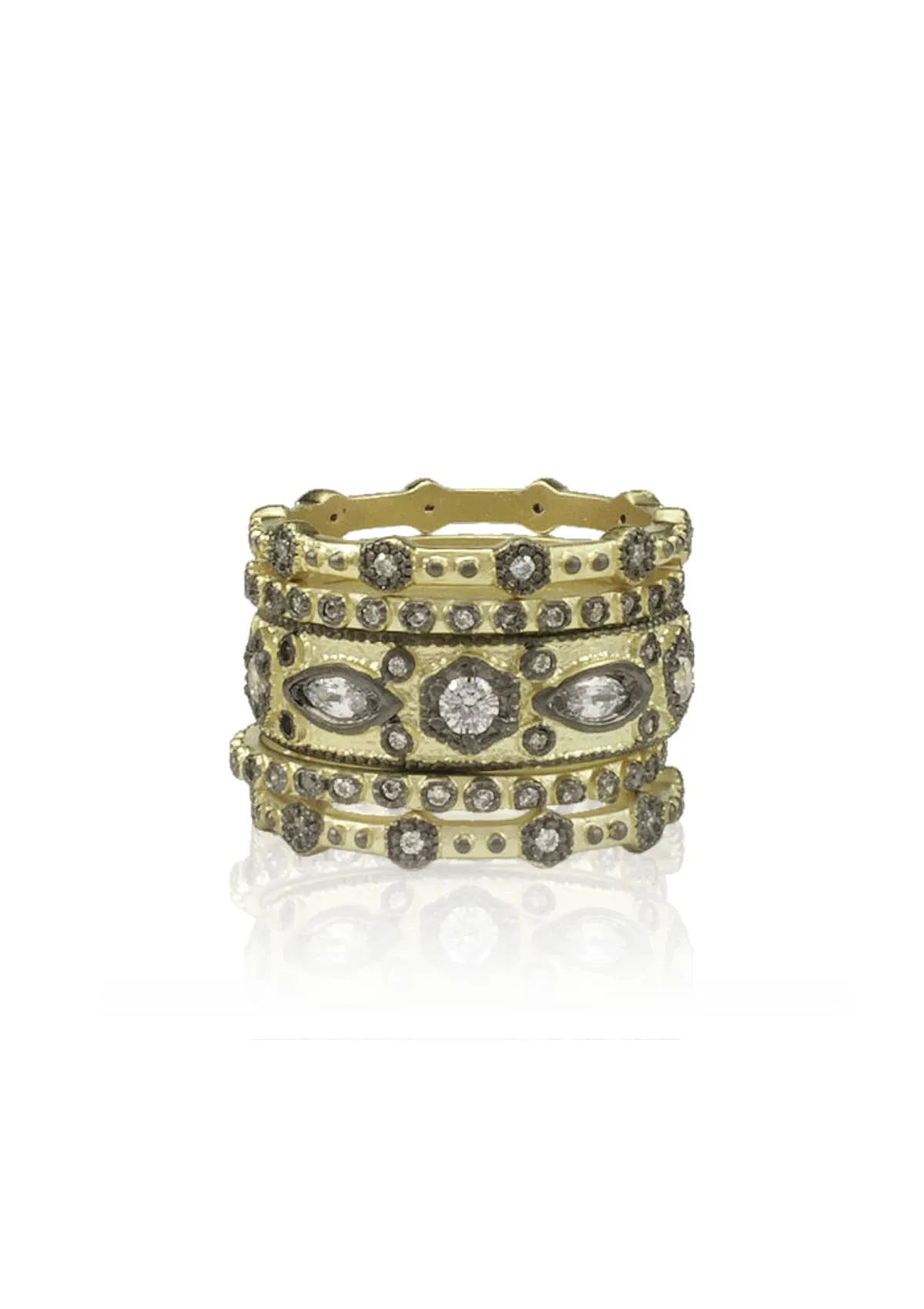 Gold Black Stackable Rings Round Diamond