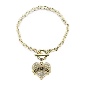 Gold Blacksmith Pave Heart Charm Toggle Bracelet