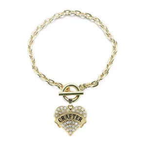 Gold Crafter Pave Heart Charm Toggle Bracelet