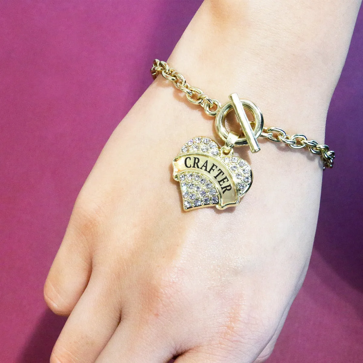 Gold Crafter Pave Heart Charm Toggle Bracelet