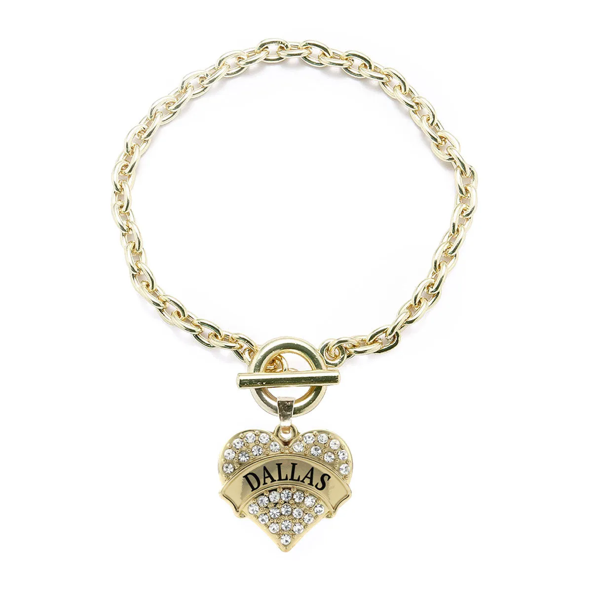 Gold Dallas Pave Heart Charm Toggle Bracelet