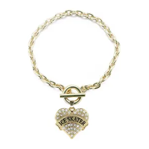 Gold Ice Skater Pave Heart Charm Toggle Bracelet