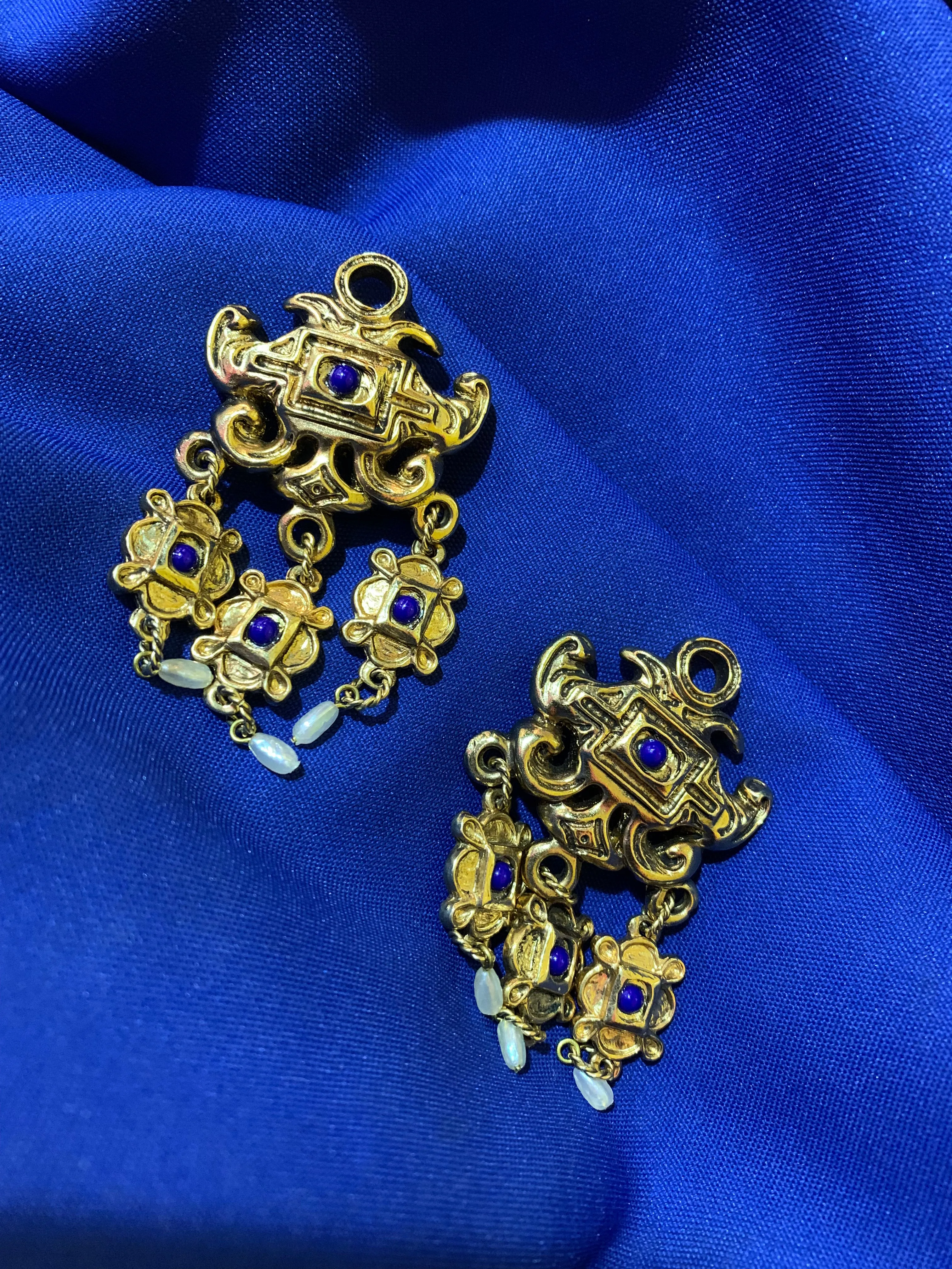 Gold lapis blue chandelier earrings