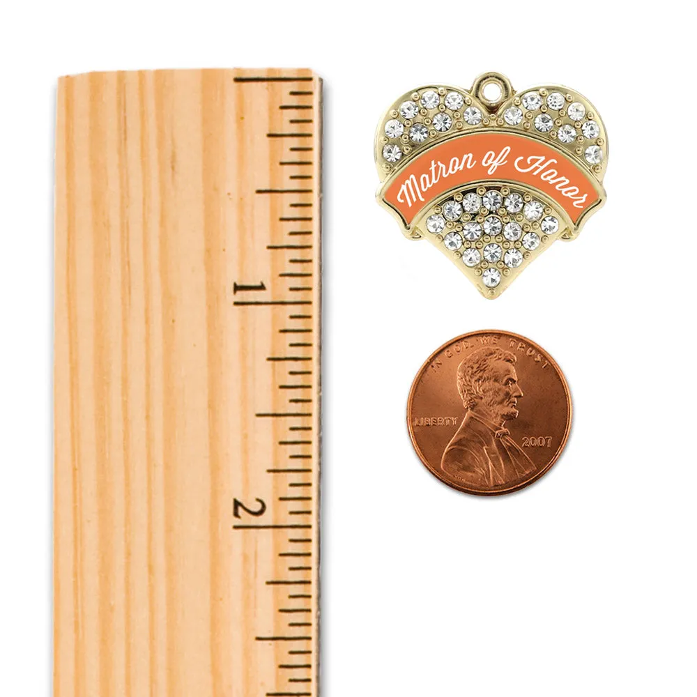 Gold Orange Matron of Honor Pave Heart Charm Toggle Bracelet