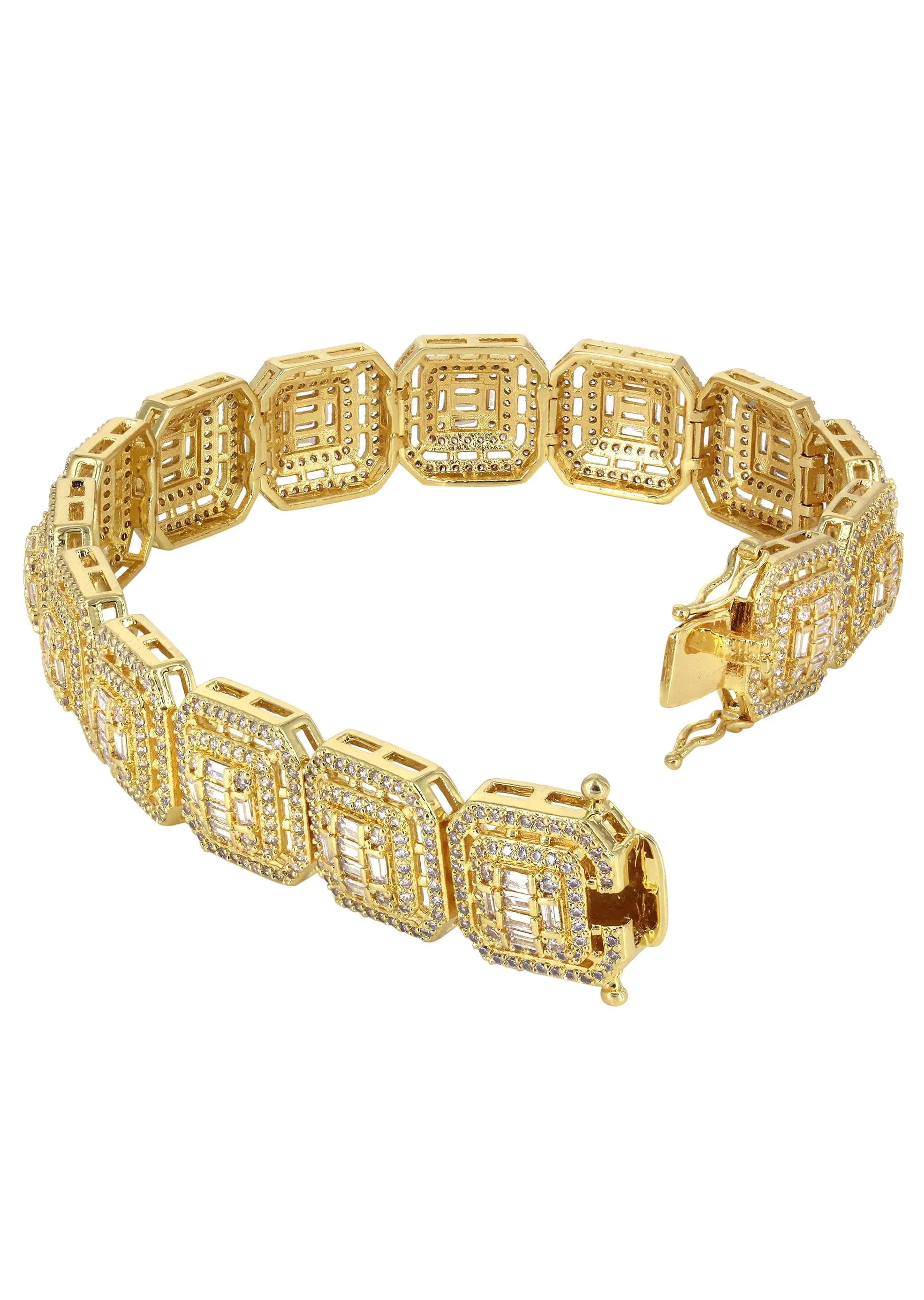 Gold Plated Iced Out Square Cluster Bracelet