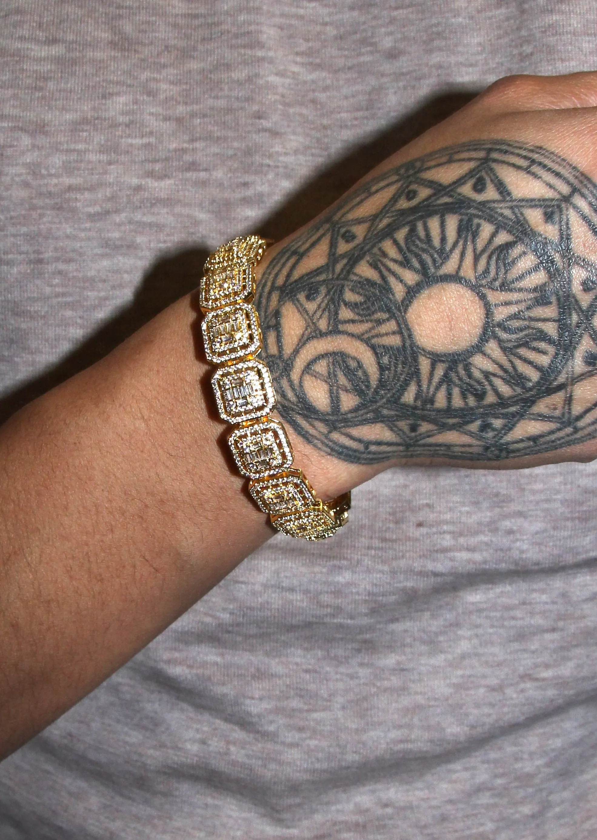 Gold Plated Iced Out Square Cluster Bracelet