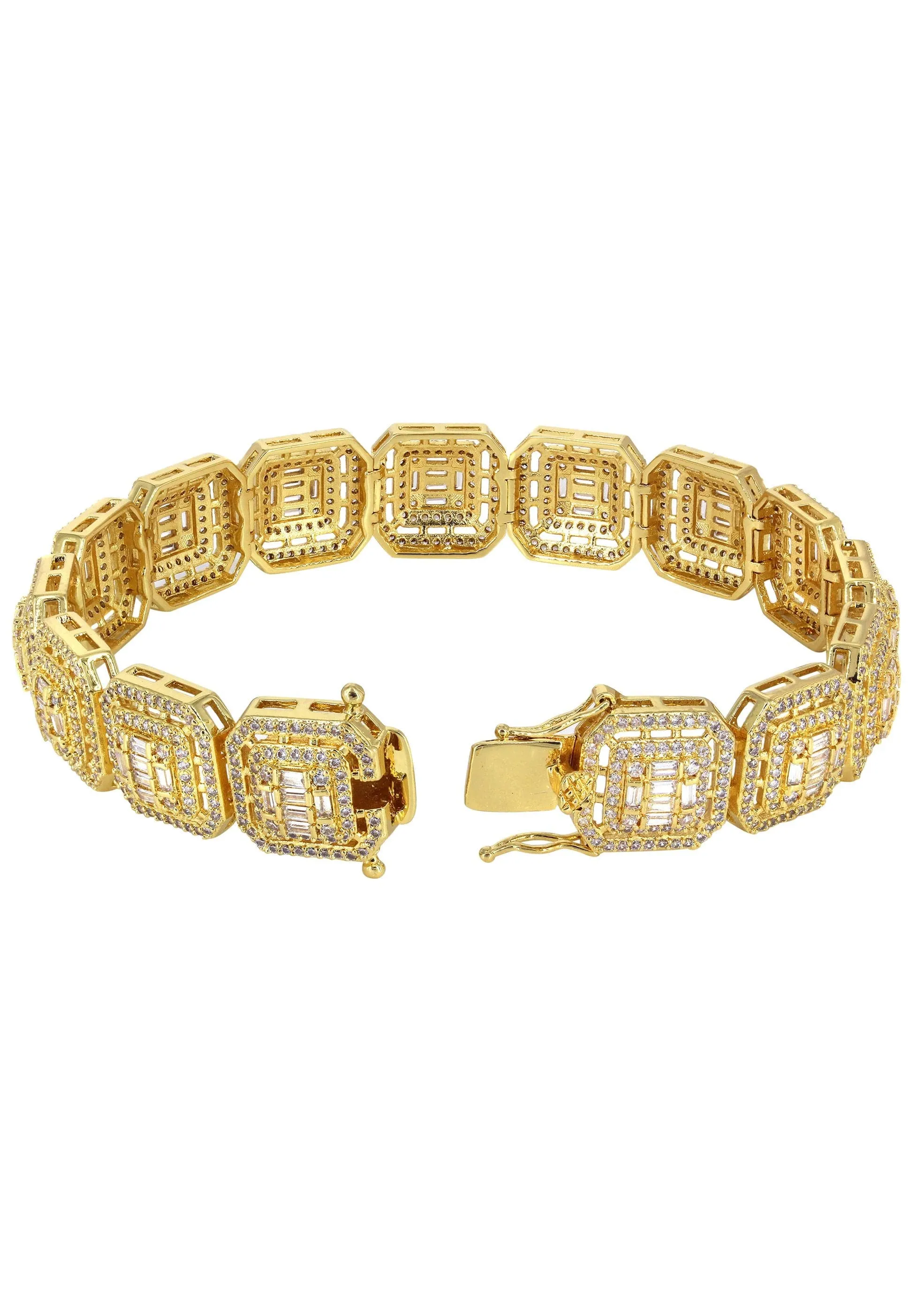 Gold Plated Iced Out Square Cluster Bracelet