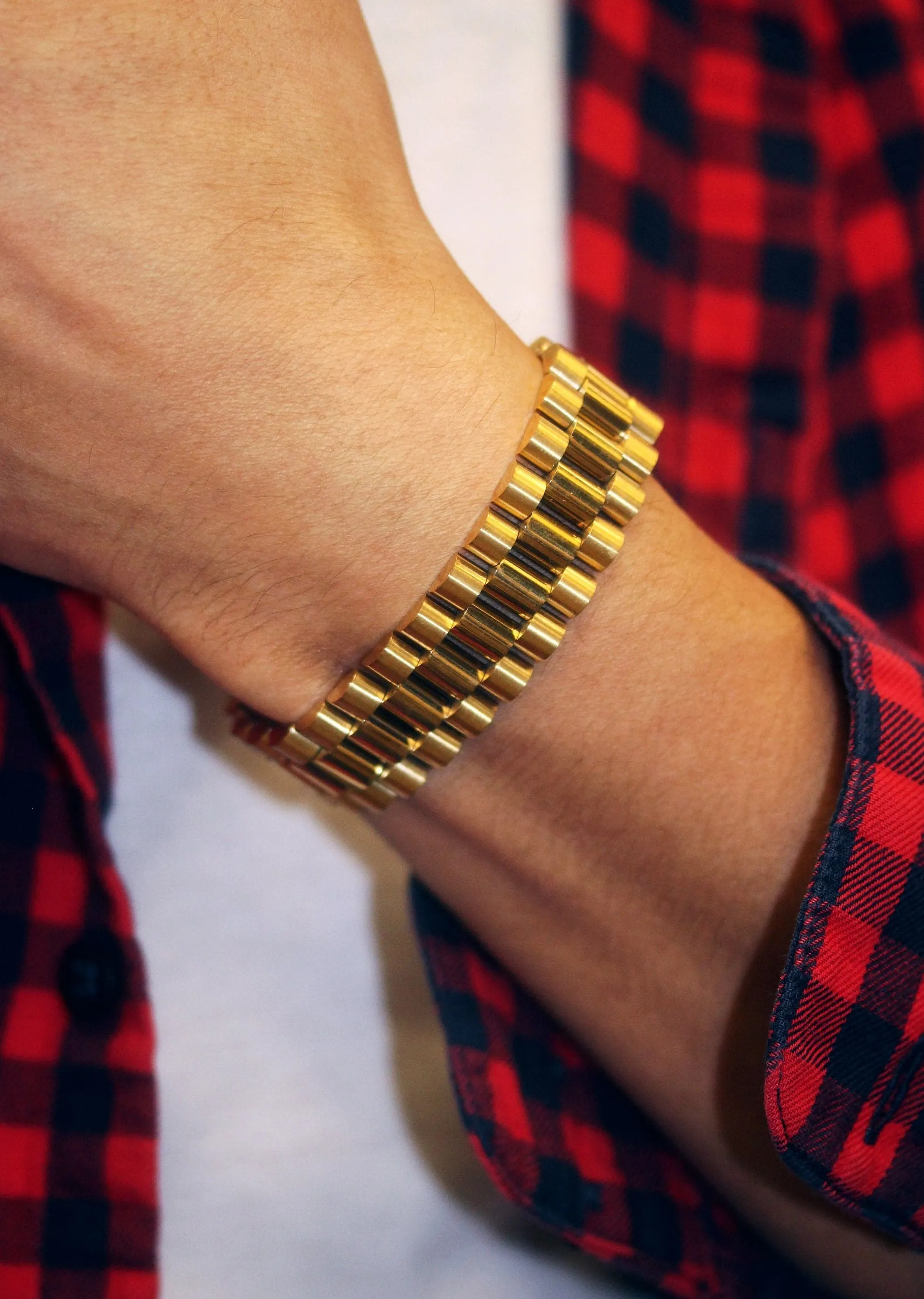 Gold Plated Mens Presidential Band Bracelet