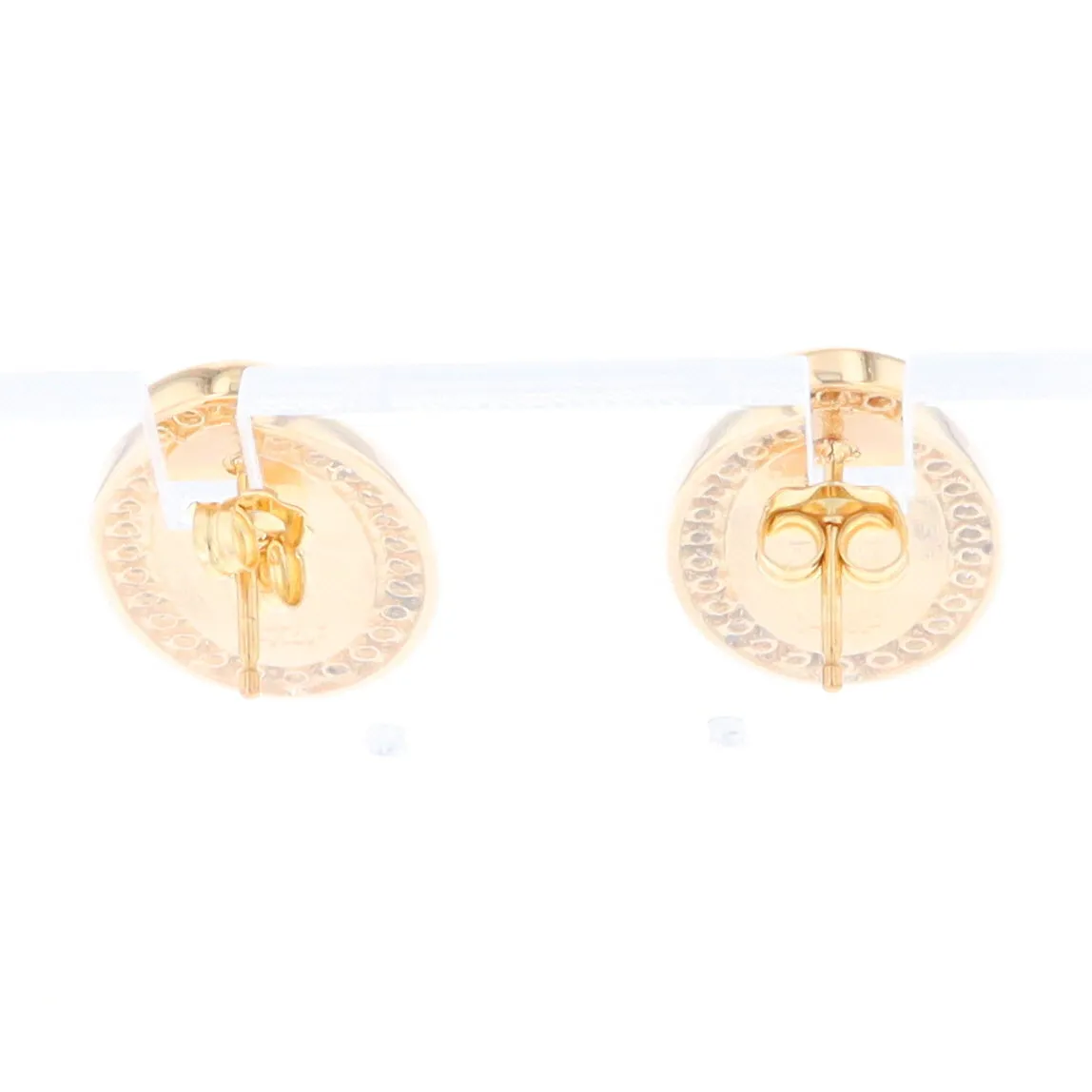 Gold Quartz Earrings Oval Inlaid Design .73ctw Round Diamonds Halo
