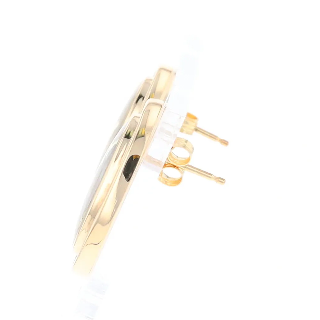 Gold Quartz Earrings Oval Inlaid Design .73ctw Round Diamonds Halo