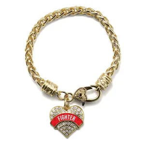 Gold Red Fighter Pave Heart Charm Braided Bracelet