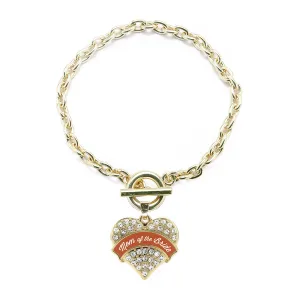 Gold Rust Mom of Bride Pave Heart Charm Toggle Bracelet