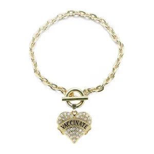 Gold Vaccinate Pave Heart Charm Toggle Bracelet