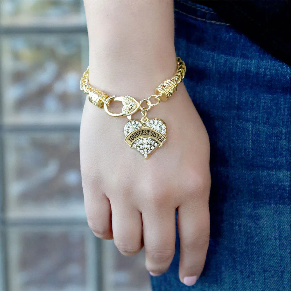 Gold Youngest Sister Pave Heart Charm Braided Bracelet