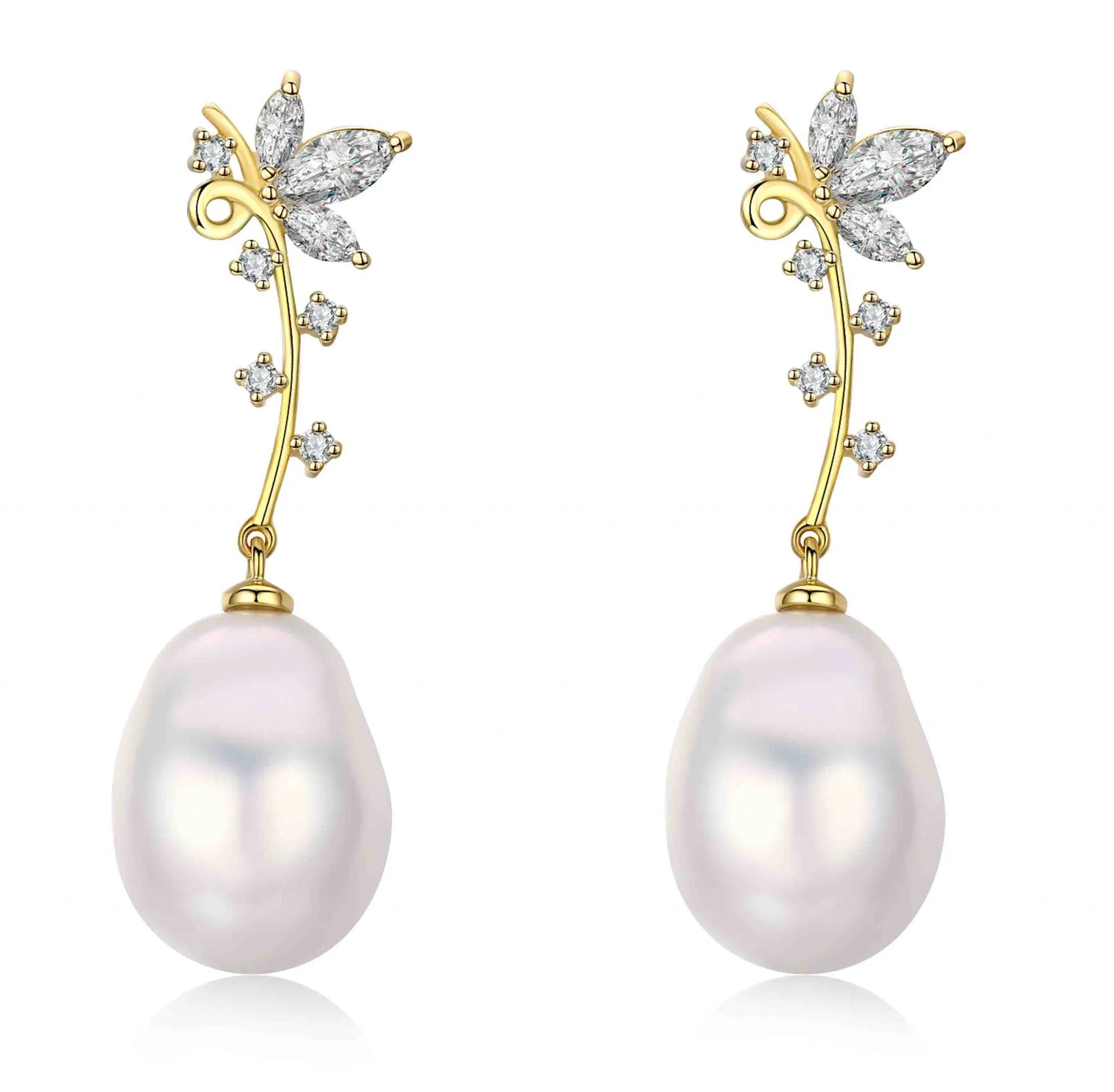 Golden Flower Edison Pearl Earrings