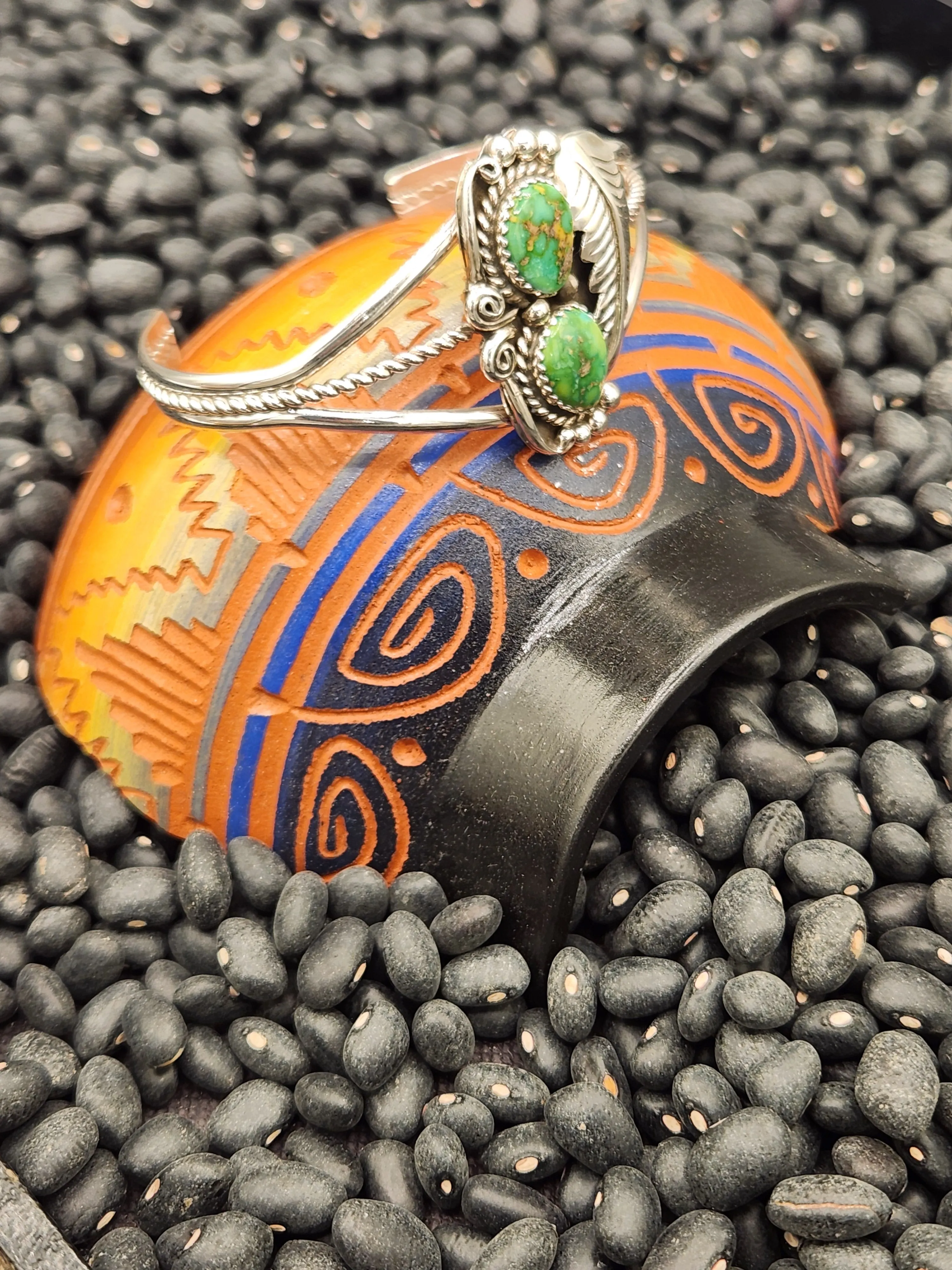 GREEN TURQUOISE 2 STONE CUFF BRACELET- JULIA ETSITTY