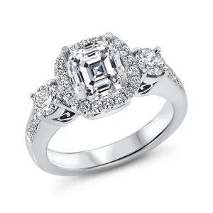 Halo Ring with Side Stones and Accent Diamonds