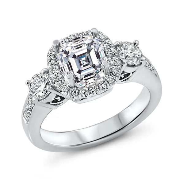 Halo Ring with Side Stones and Accent Diamonds