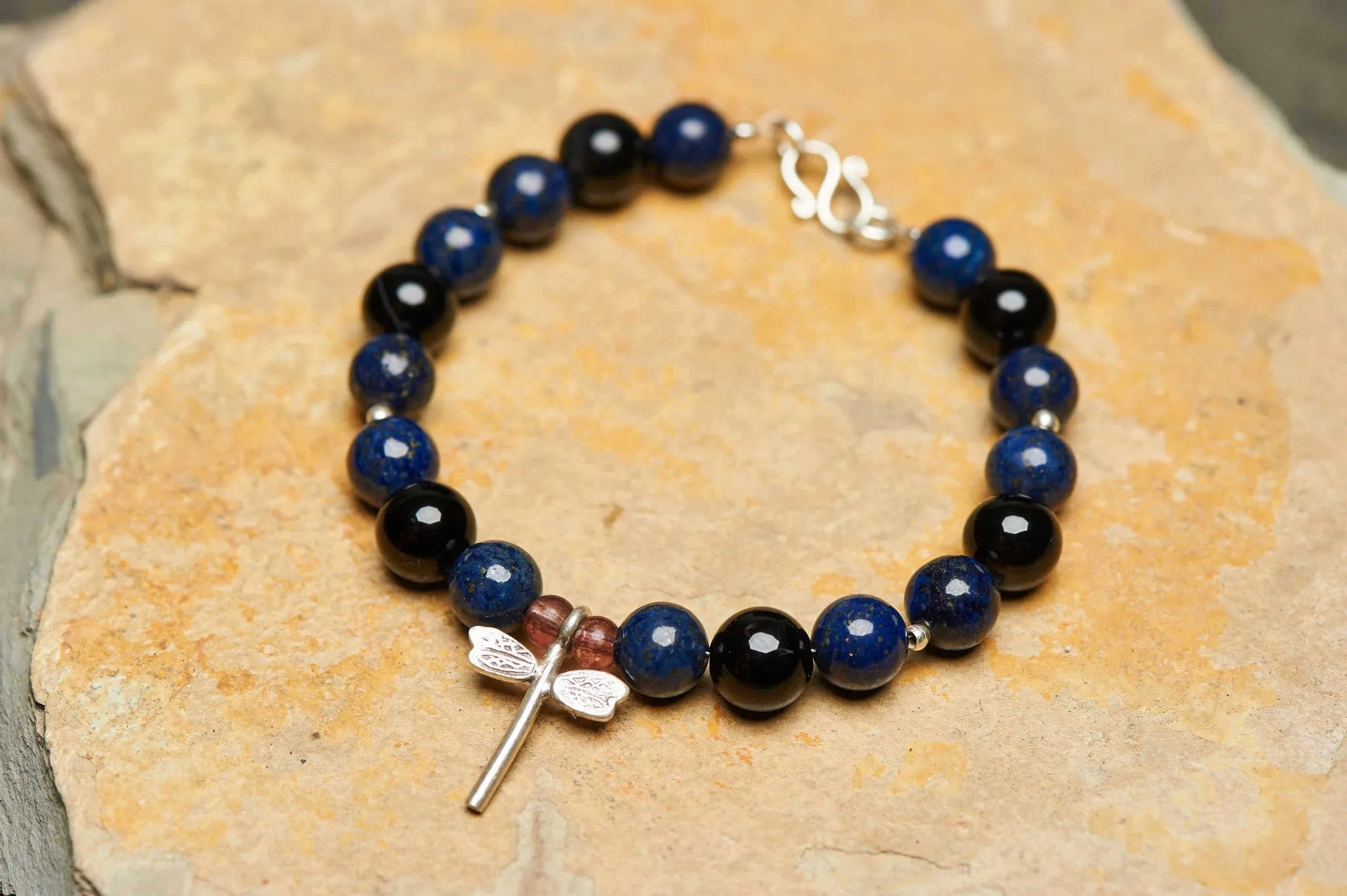 Hand Made Tibetan Dragon Fly Mala With Lapis lazuli Beads Bracelet