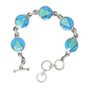 Handcrafted Mexican Alpaca Silver and Turquoise Disk Bracelet Artisana