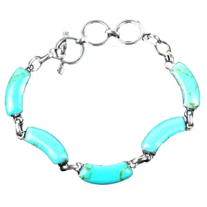 Handcrafted Mexican Alpaca Silver Turquoise Curve Bracelet Artisana