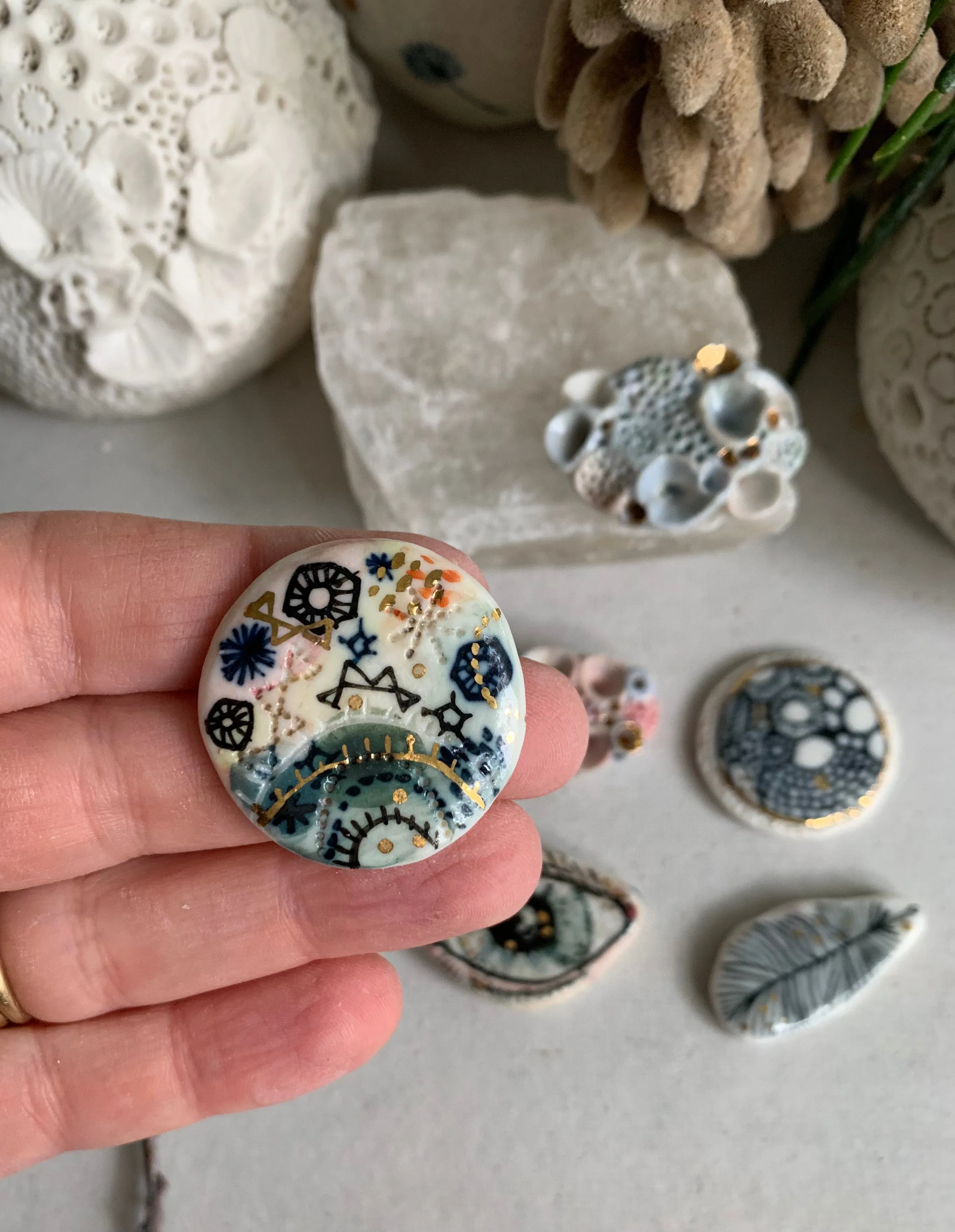 handpainted porcelain/ ceramic brooch, choose one