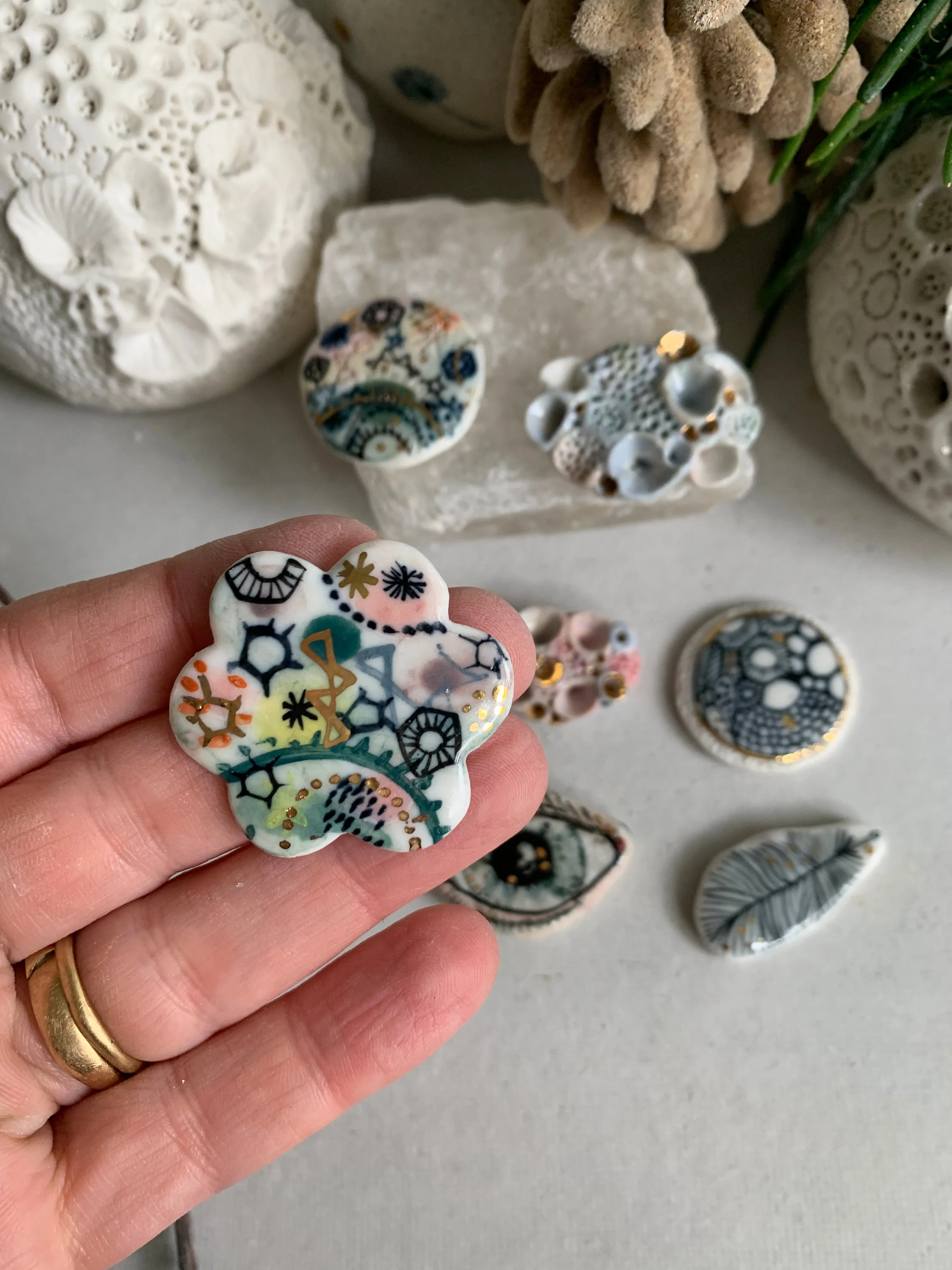 handpainted porcelain/ ceramic brooch, choose one