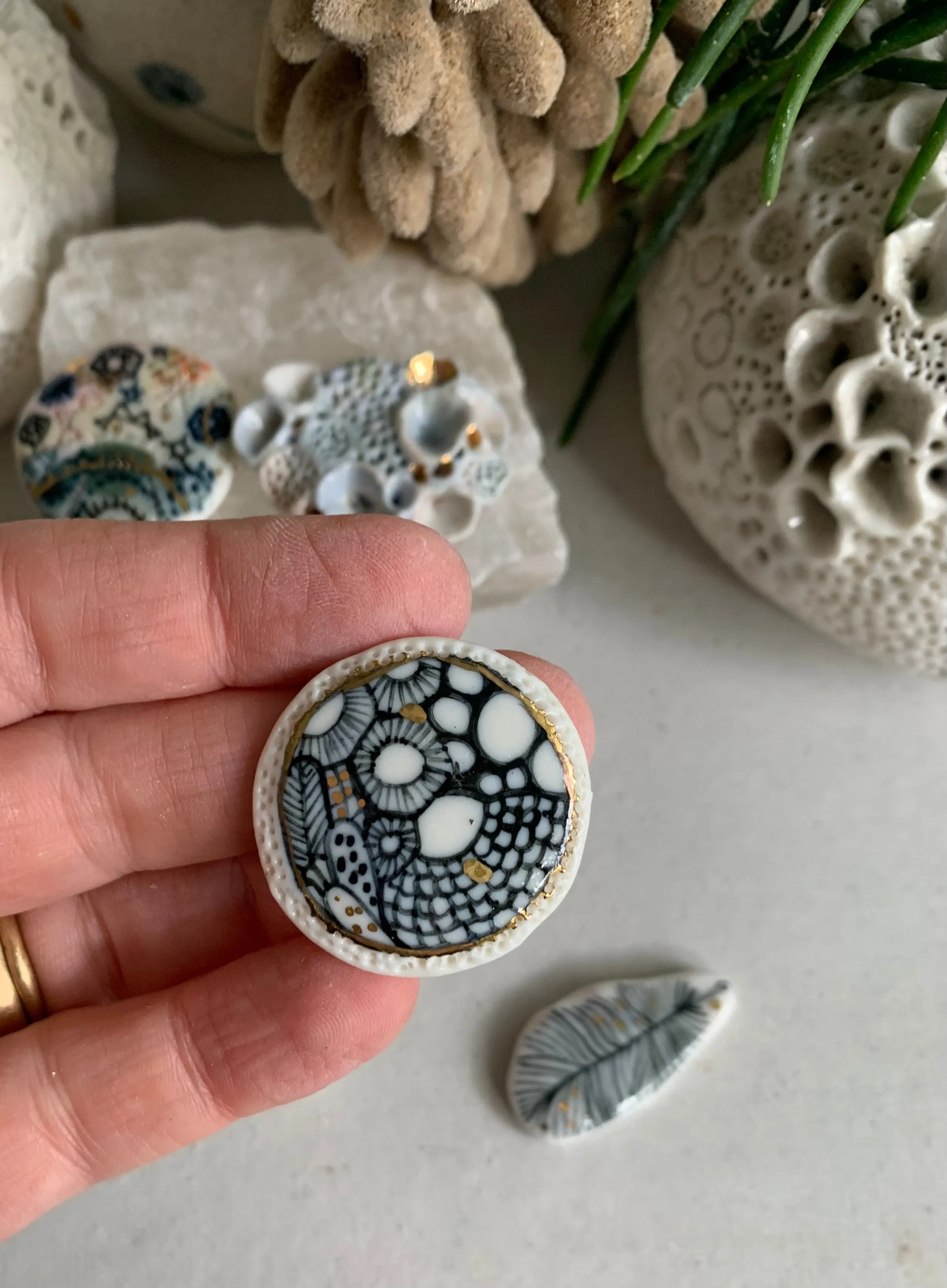 handpainted porcelain/ ceramic brooch, choose one