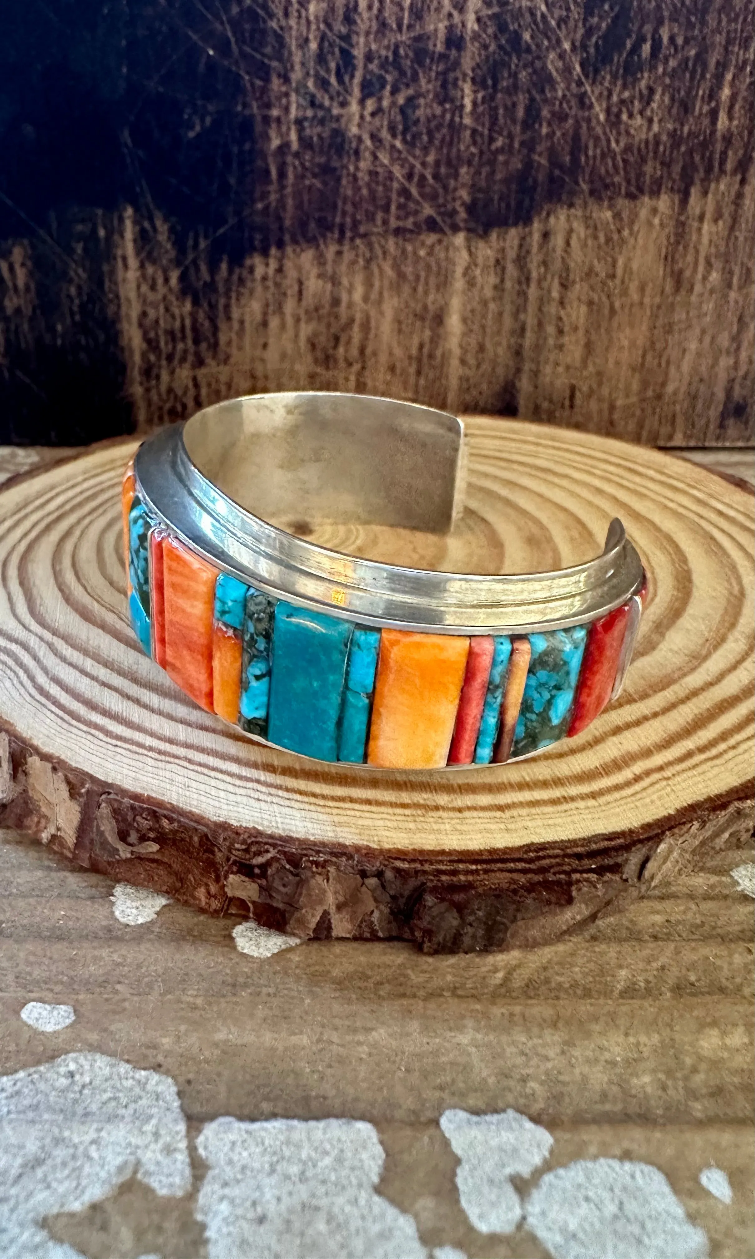 HAROLD SMITH Turquoise and Spiny Oyster Cuff Bracelet 58g