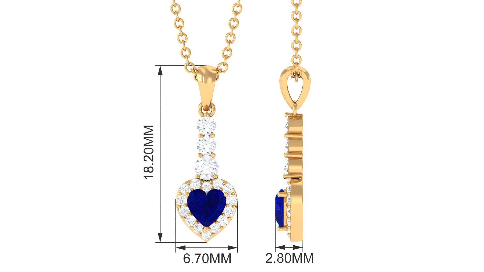 Heart Shape Created Blue Sapphire Drop Pendant Necklace with Diamond